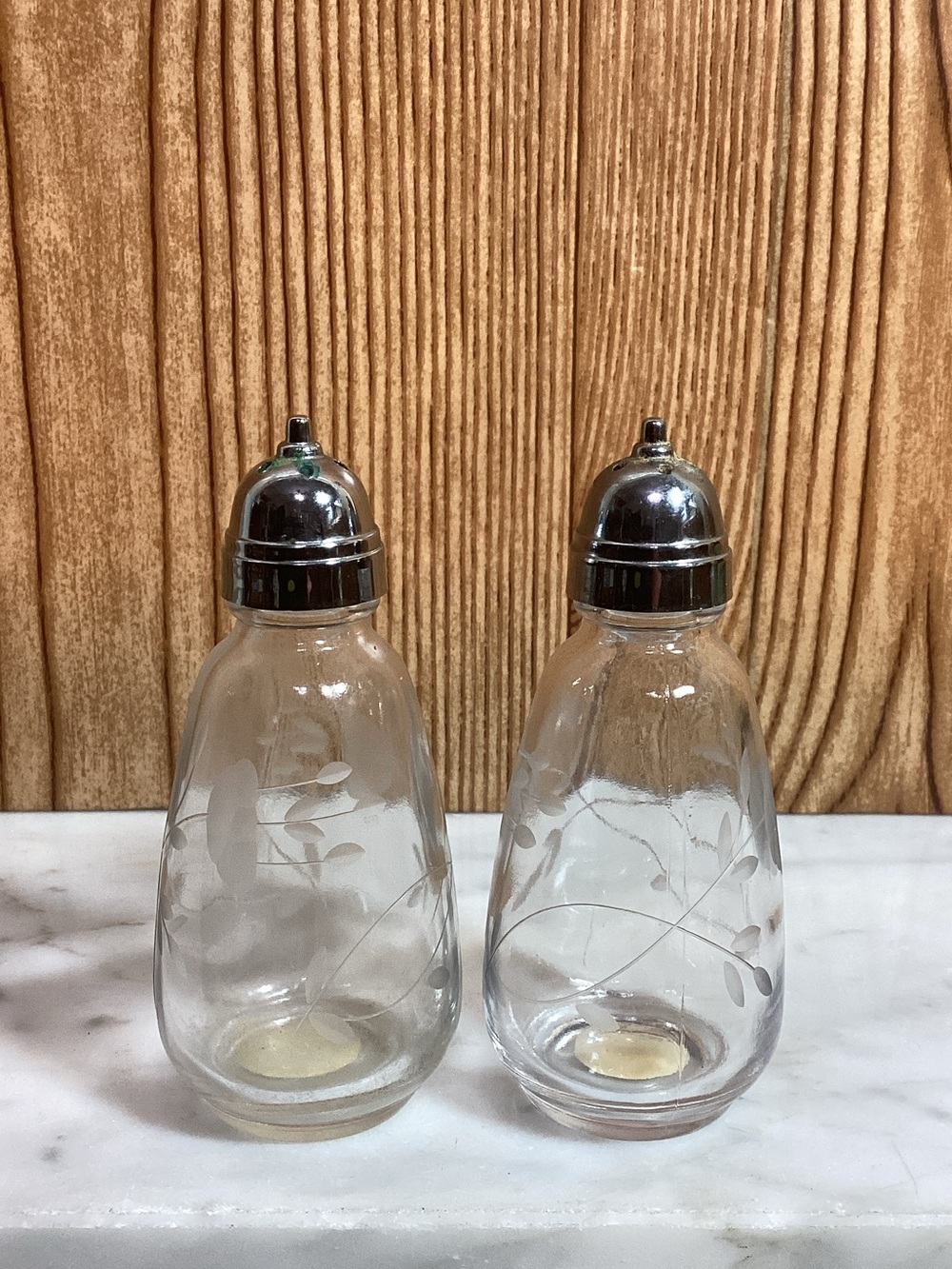 Princess House Fantasia Clear Glass Salt and Pepper Shakers with Silver Tops